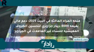 منحة المرأة الماكثة في البيت 2025: دعم مالي بقيمة 8000 دينار جزائري لتحسين الظروف المعيشية للنساء غير العاملات في الجزائر